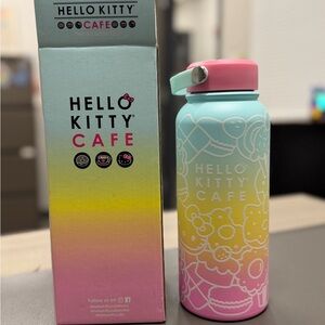 Hello Kitty Cafe Pink. Yellow and Blue Water Bottle 32oz